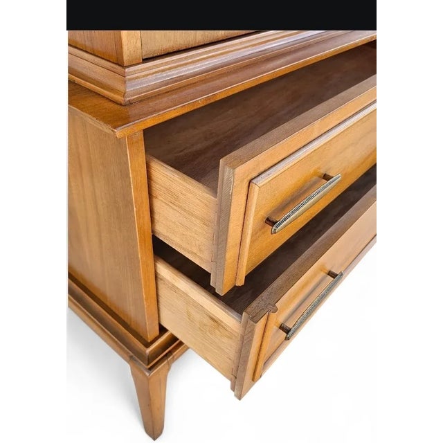 Kent Coffey 1960s Highboy With Sculpted Spade Handles For Sale - Image 4 of 16