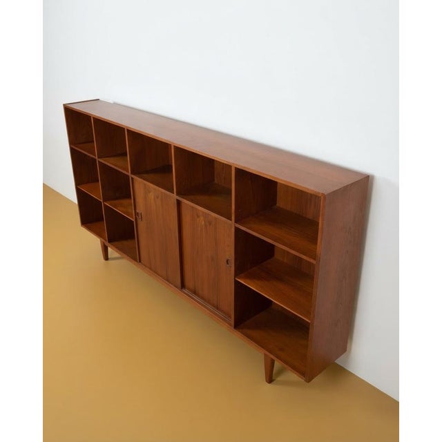 Mid-Century Modern Danish Teak Bookcase with Open Compartments and Sliding Doors, 1950s For Sale - Image 3 of 4