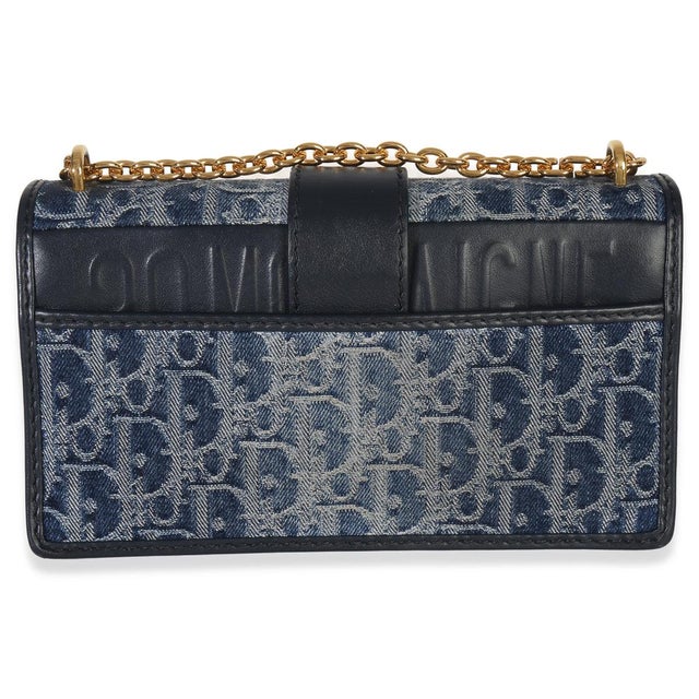 2020s Blue Denim Oblique 30 Montaigne East West Chain Bag For Sale - Image 5 of 10