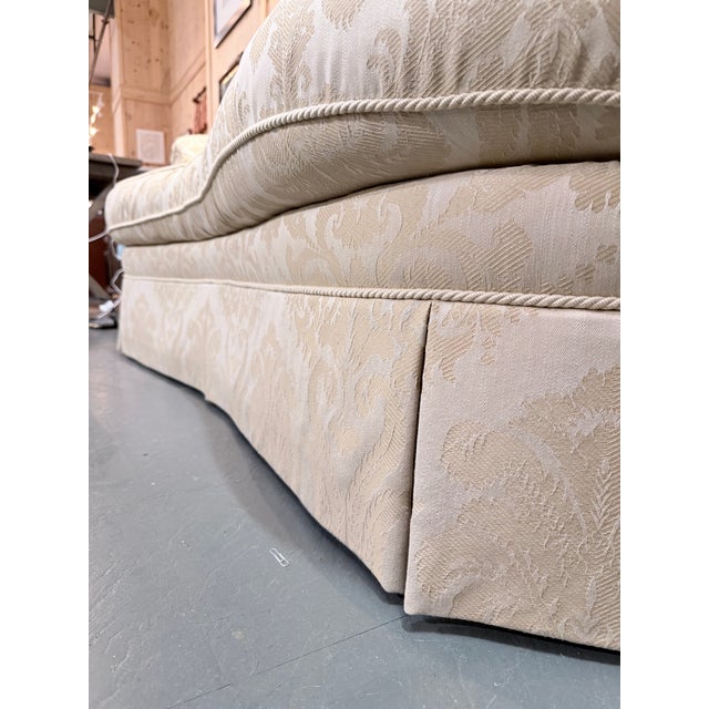 Vintage Ethan Allen Cream Damask Skirted Sofa For Sale - Image 9 of 11