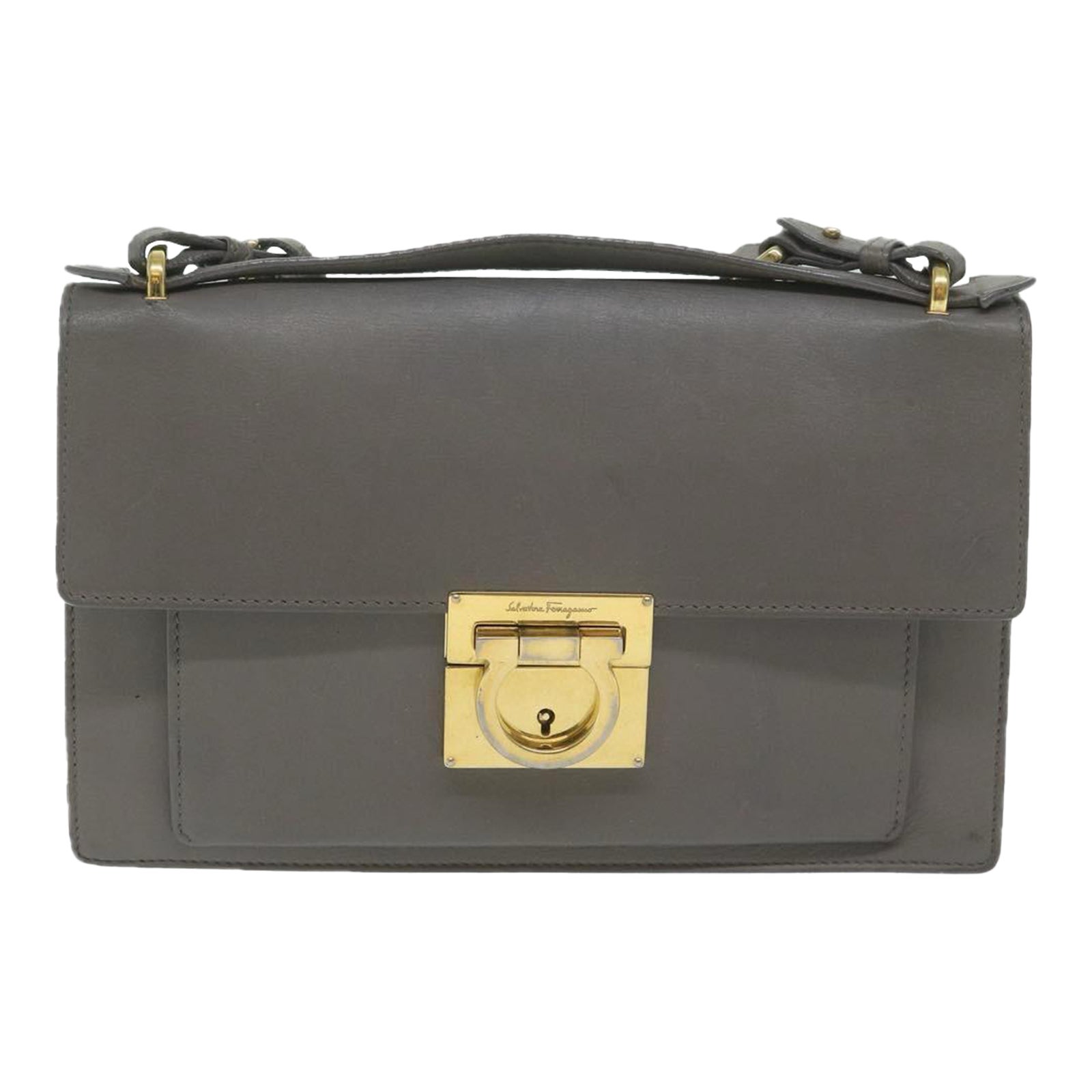 Salvatore Ferragamo Gancini Shoulder Bag Leather 770888 Gold Metal Black