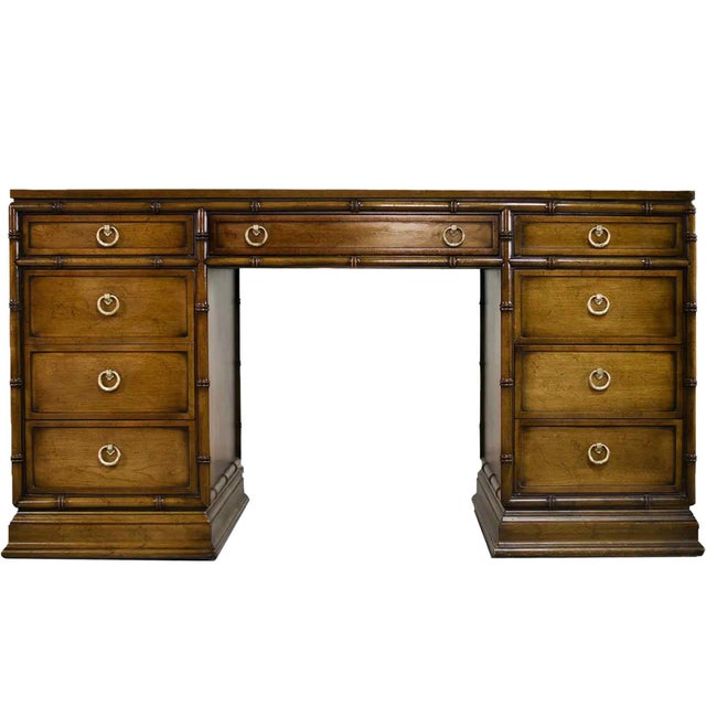 Mid Century Hollywood Regency Faux Bamboo Partner Desk by Sligh Furniture For Sale - Image 12 of 12