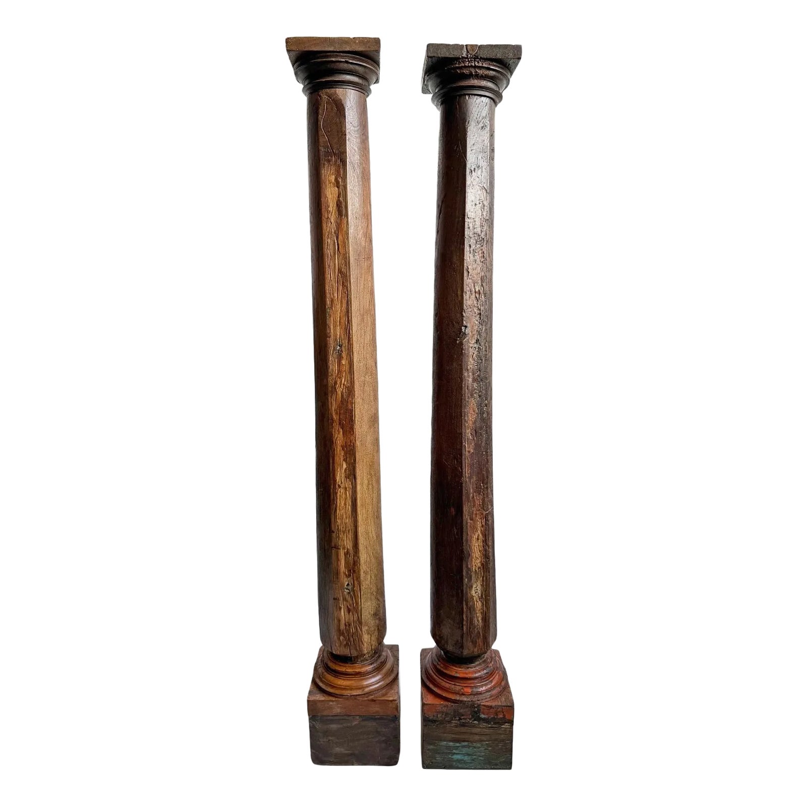 Pair of Antique Teak Wood Columns | Chairish