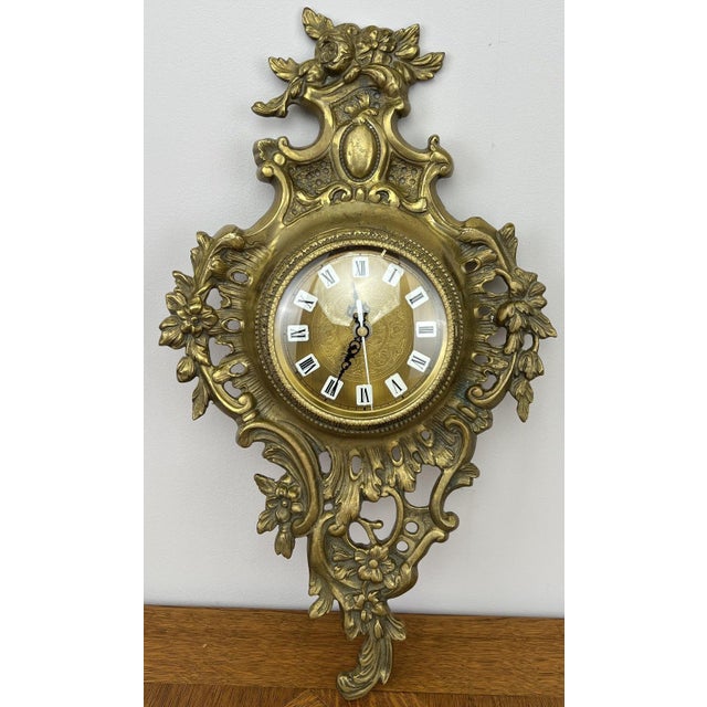 Vintage French style Wall Clock in Brass For Sale - Image 12 of 12