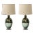 Modernist Hand-Blown Murano Smoked Emerald Glass Table Lamps W/ 24k Gold Flecks For Sale