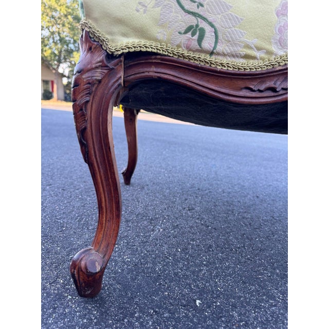 19th Century Carved Rococo Revival Bergere Armchair With Ram's Head Knees, Louis XV For Sale - Image 9 of 17