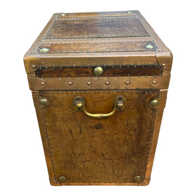 Copper Vintage Campaign Luggage Trunk Leather Side Table For Sale - Image 8 of 18