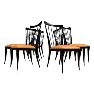 Set of 8 Dining Chairs in Hardwood & Leather, Giuseppe Scapinelli, 1950s - Lot 471 For Sale