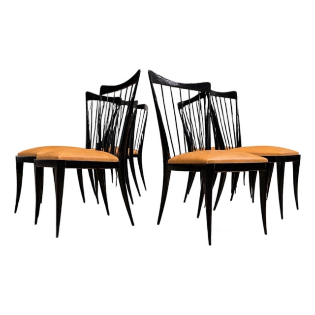 Set of 8 Dining Chairs in Hardwood & Leather, Giuseppe Scapinelli, 1950s - Lot 471 For Sale
