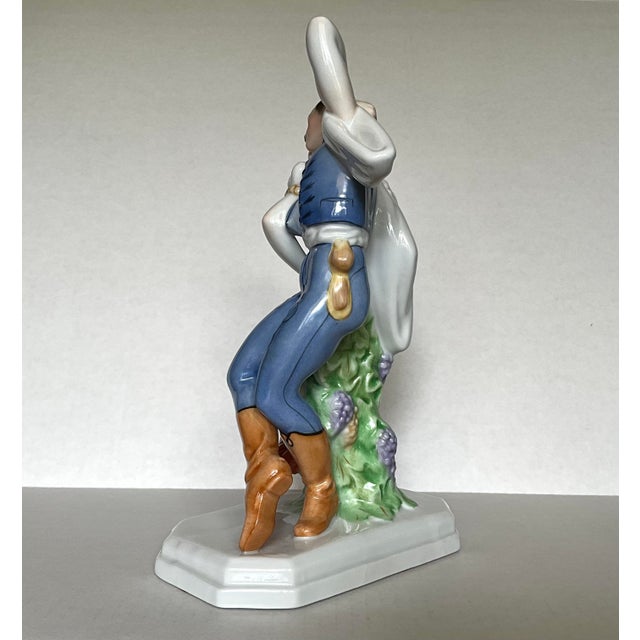 Ceramic Herend Hand-Painted Porcelain Hungarian Dancers Figurine – Romantic Folk Couple For Sale - Image 7 of 10