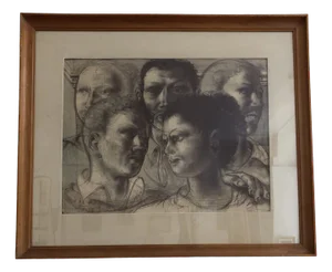 Hans Erni, Visages, Lithograph, Framed