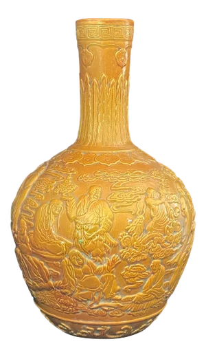 Famille Jaune Style Onion Shape Porcelain Vase W/Buddhas