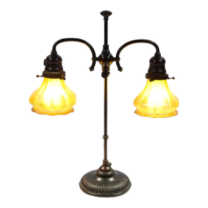 Tiffany Studios New York Signed Bronze Base and Globes Double Student Lamp