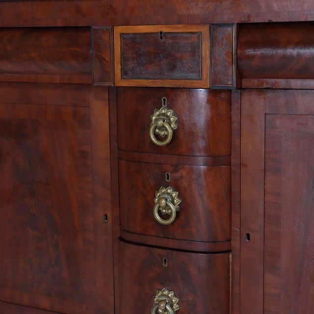Wood Antique American Empire Classical Flame Mahogany Sideboard, Bronze Pulls, C1840 For Sale - Image 7 of 18