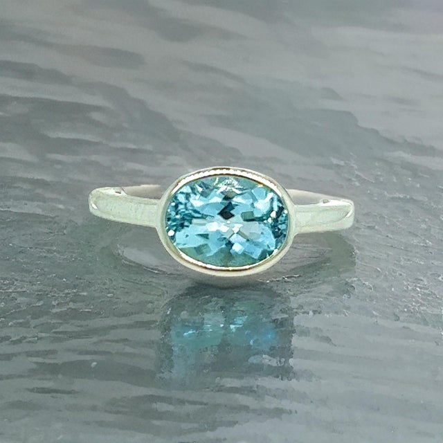 Blue Natural Aquamarine Ring 6.5 14k W Gold 1.64 TCW Certified For Sale - Image 8 of 14