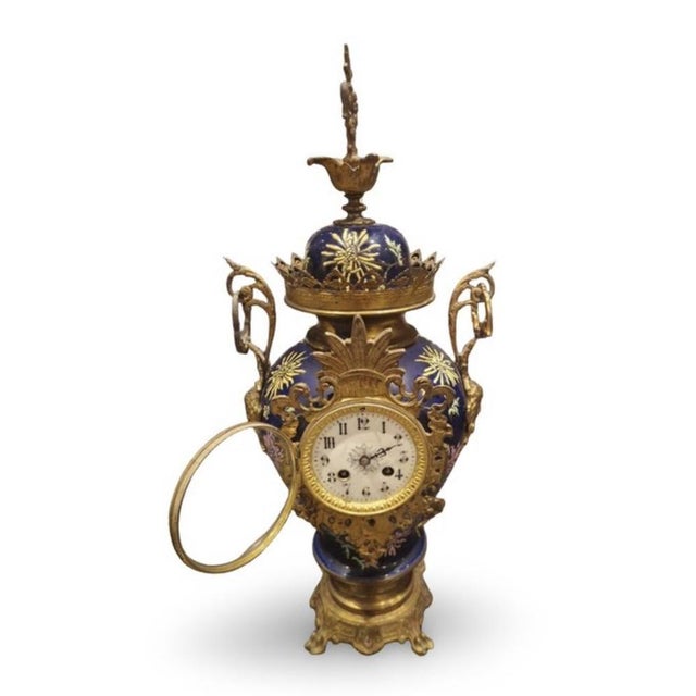 Mantel Clock in Bronze and Ceramic For Sale - Image 12 of 12