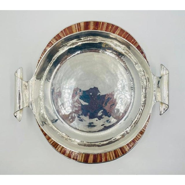1980s Large Emilia Castillo Silver-Plate & Jasper Inlay Serving Bowl, Mexican Silver For Sale In Los Angeles - Image 6 of 18
