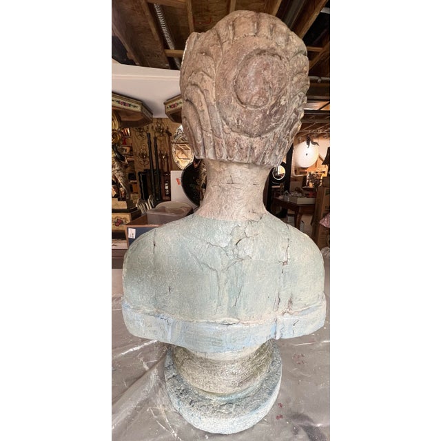 Wood French Indonesia Carved and Painted Wood Female Bust Figure For Sale - Image 7 of 10