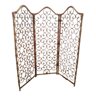 Vintage Three Panel Rattan Screen Room Divider For Sale