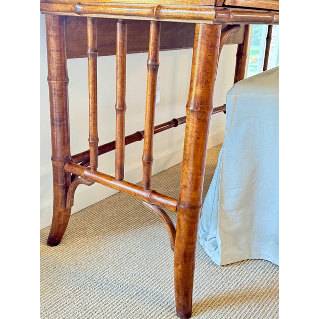 English American of Martinsville Vintage Coastal Faux Bamboo Rattan Vanity Desk Console With Detachable Mirror For Sale - Image 3 of 17