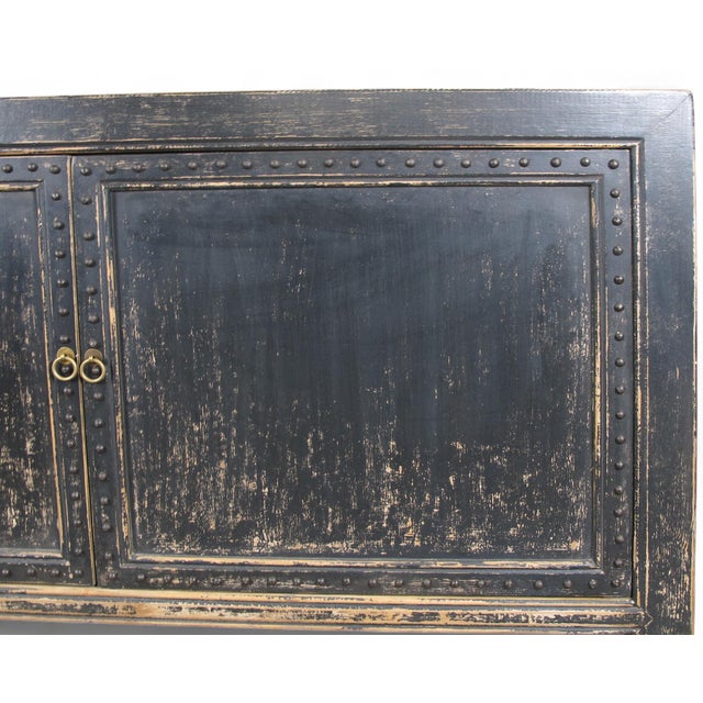 Black Distressed 2 Panels Door Black Sideboard For Sale - Image 8 of 10