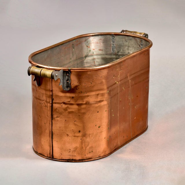 Large Vintage Copper Bin With Wooden Handles Chairish