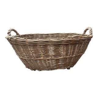 Antique French Wicker Laundry Basket - Large Storage For Sale