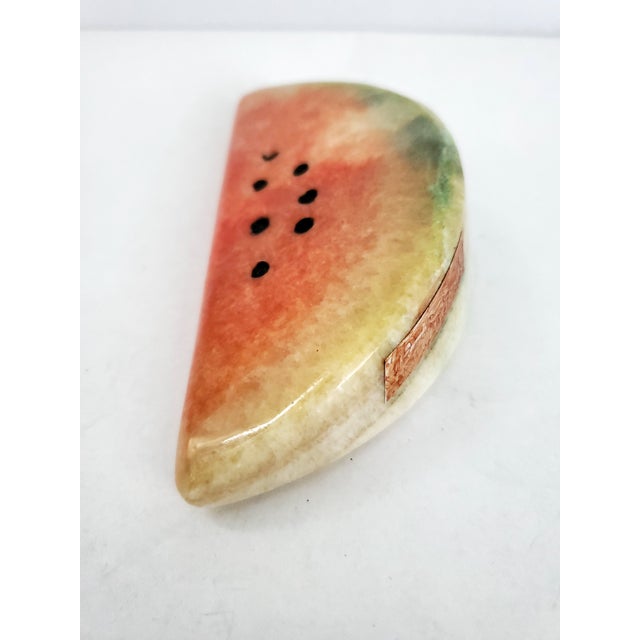 Palladio 1950s Hand Carved Italian Alabaster Watermelon Fruit Sculpture Paperweight Signed For Sale - Image 4 of 10