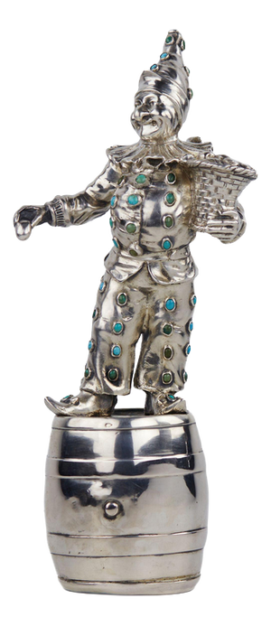 Antique German Silver Figure of Harlequin, 1800s