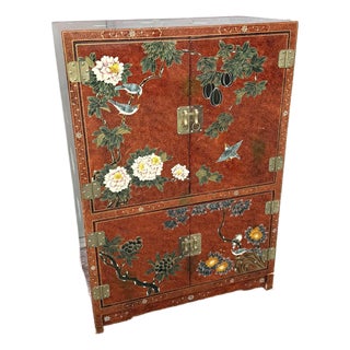 Vintage Chinese Red Hand Painted Armoire/Caninet For Sale