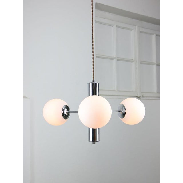 Vintage Italian Chrome and Opaline Sputnik Chandelier, 1970s For Sale - Image 5 of 16