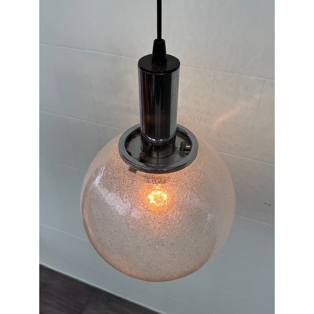 Vintage Industrial Italian Pendant Light in Pulegoso Glass Sphere, 1960s For Sale - Image 4 of 16
