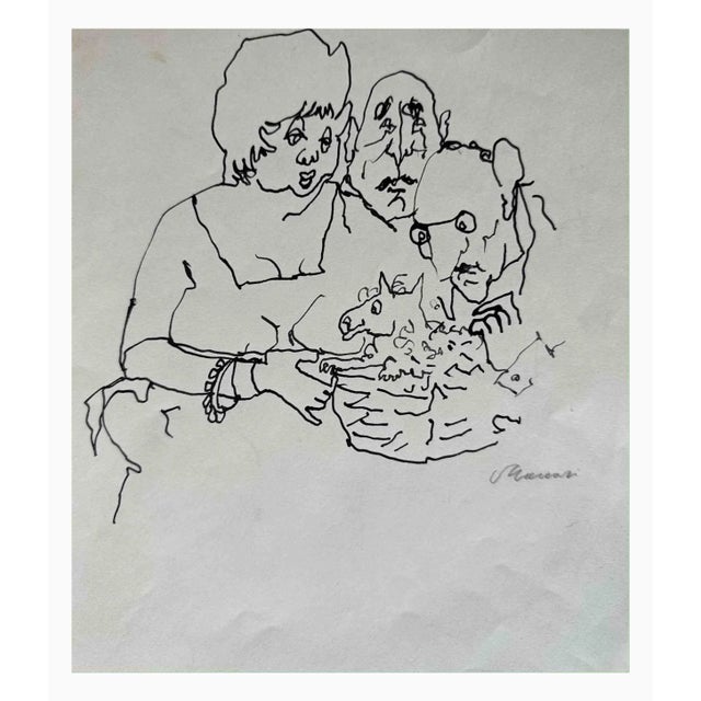 Puppy is a China ink Drawing realized by Mino Maccari (1924-1989) in the 1950s. Hand-signed on the lower. Good conditions....