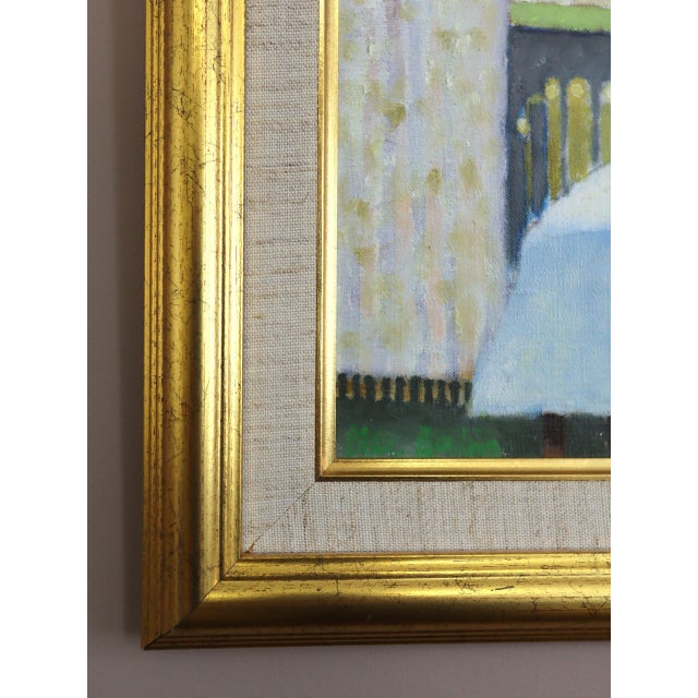 Cream Mid-Century Modern 'Room With a View' Vintage Swedish Original Interior Oil Painting, Framed For Sale - Image 8 of 14