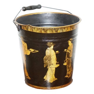 Vintage Metal Traditional Decoupage Ice Bucket with Oriental Decorations For Sale