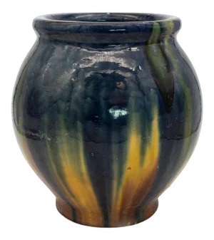 1970s Oversized Ceramic Vase With Blue & Cream Glaze