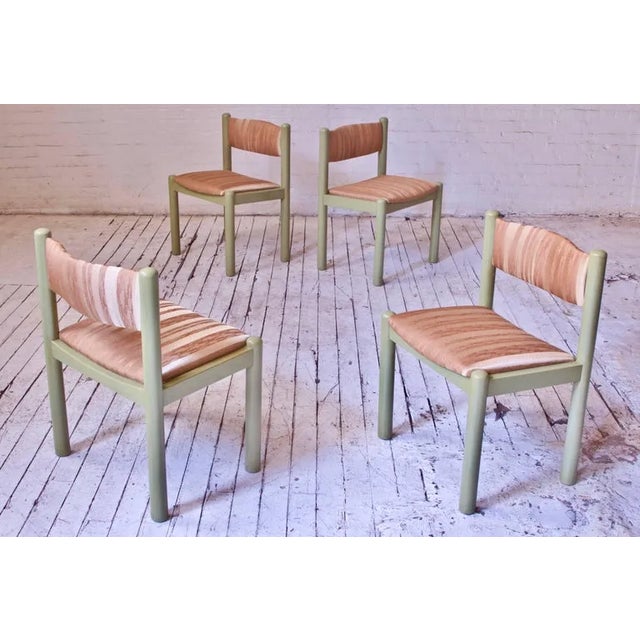 Vico Magistretti 1960s Vintage Set of 4 Vice Magistretti Chairs in Silk and Glazed Oak For Sale - Image 4 of 6