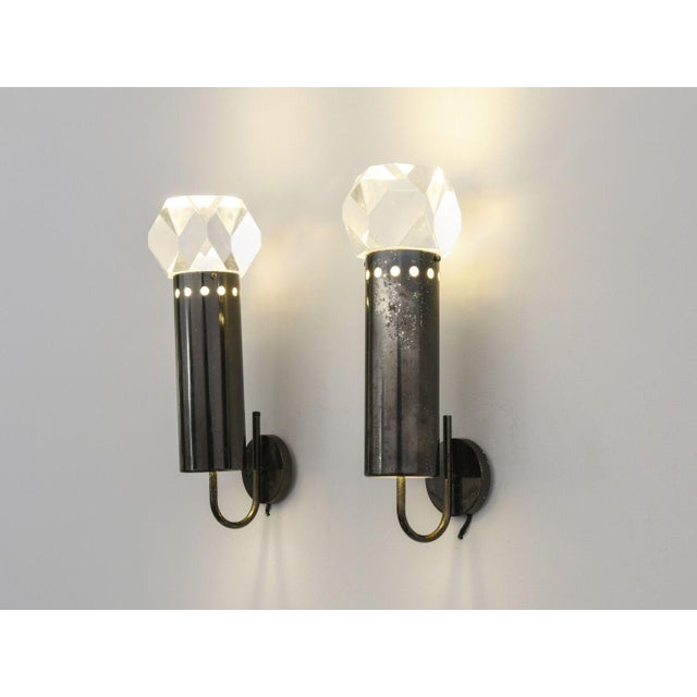 1970s Brass and Acrylic Glass Wall Lights by Gaetano Sciolari for Sciolari, 1970s, Set of 2 For Sale - Image 5 of 8