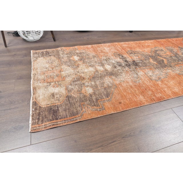 1960s Turkish Wool Hand-Knotted Runner Orange Rug For Sale - Image 4 of 8