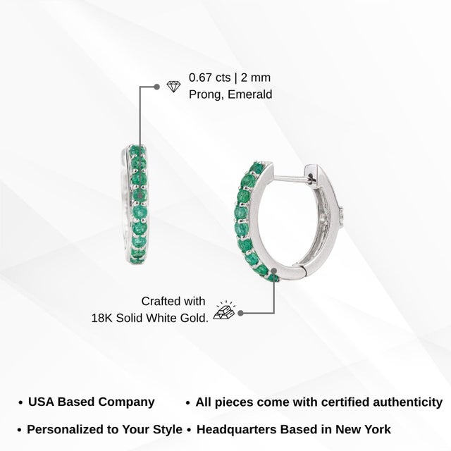 VRJewels Round Cut Emerald & Diamond Transitional Hoop Earrings in 18k Gold- A Pair For Sale - Image 13 of 17