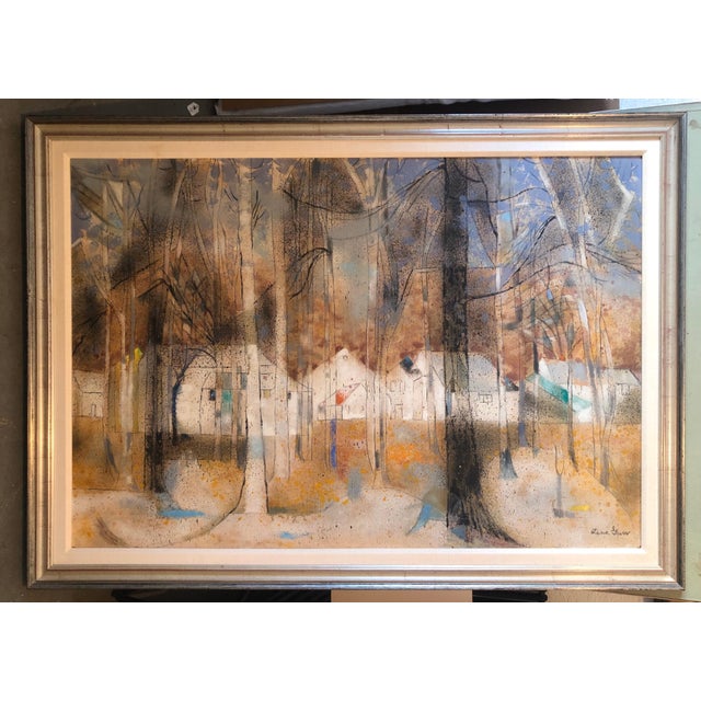 Mid 20th Century Lena Gurr, American Woman Artist Modernist Large Oil Painting Cubist Influenced Landscape, c.1940s For Sale - Image 5 of 13