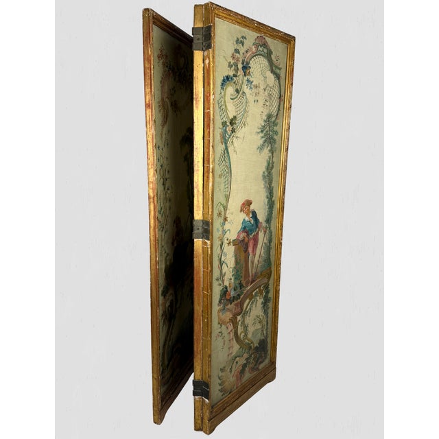 19th Century Antique Rococo Style Hand Painted 3-Panel Screen For Sale - Image 11 of 15
