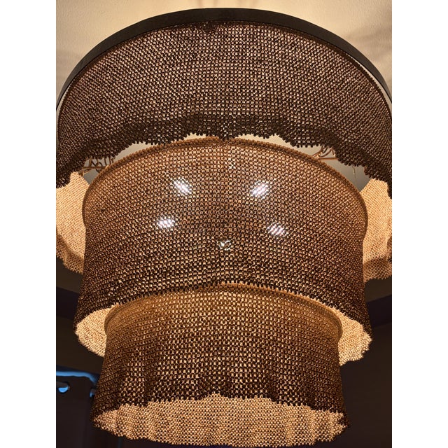 Boho Chic Made Goods Chandelier Boho Chic Wood Beaded. Tan/Sand Color For Sale - Image 3 of 7