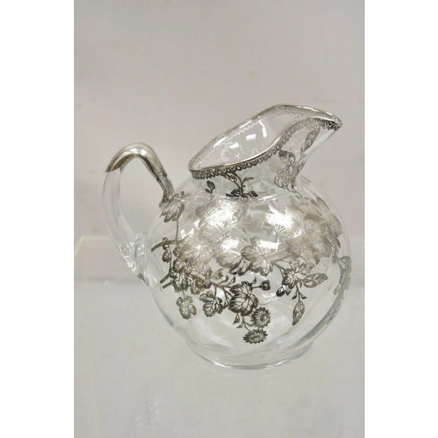 Early 20th Century Cambridge Gyro Optic Ball Glass Swirl Water Pitcher With Sterling Silver Overlay For Sale - Image 10 of 11