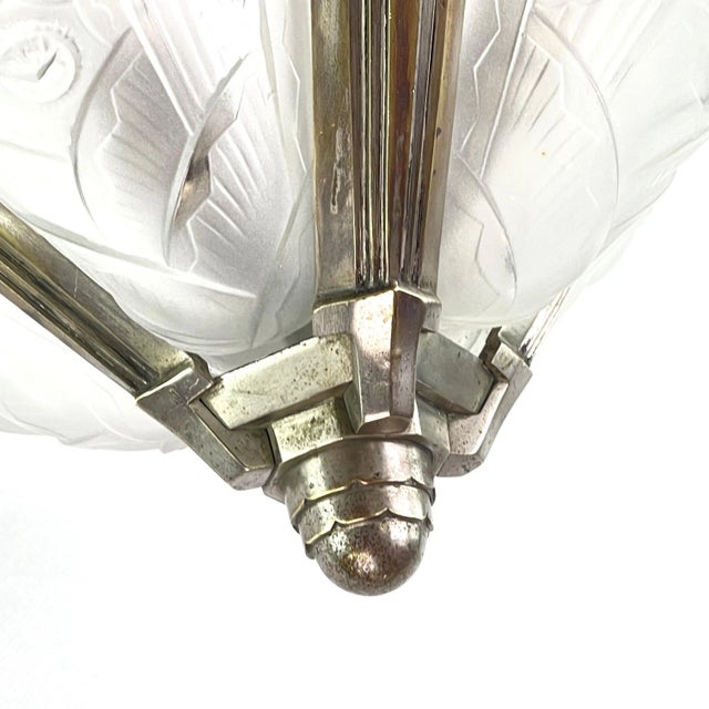 Silver Art Deco Chandelier Hanging Lamp attributed to Jean Gauthier for J. Robert Paris, 1930s For Sale - Image 8 of 13