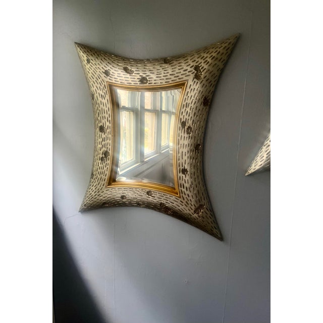 Late 20th Century Pair of Sculptural Four-Point Mirrors With Beveled Glass — Christopher Guy For Sale - Image 5 of 6