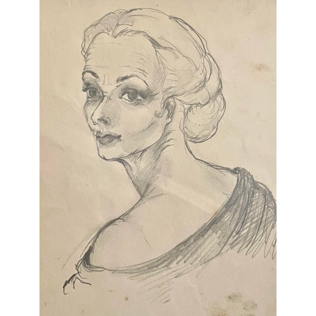 Classical Female Portrait Original Framed Pencil Drawing on Paper For Sale - Image 4 of 10