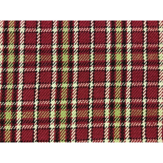 53" wide water and stain resistant reversible woven tartan plaid upholstery drapery fabric in red, green, and beige. Price...