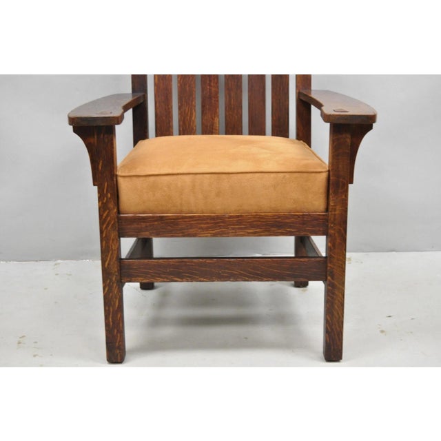 Antique Stickley & Brandt Mission Oak Arts & Crafts Arm Chair With Drop Seat For Sale - Image 12 of 16