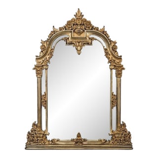 Neoclassical Revival Champagne Gold Large Mirror With Urn and Floral Pediment For Sale